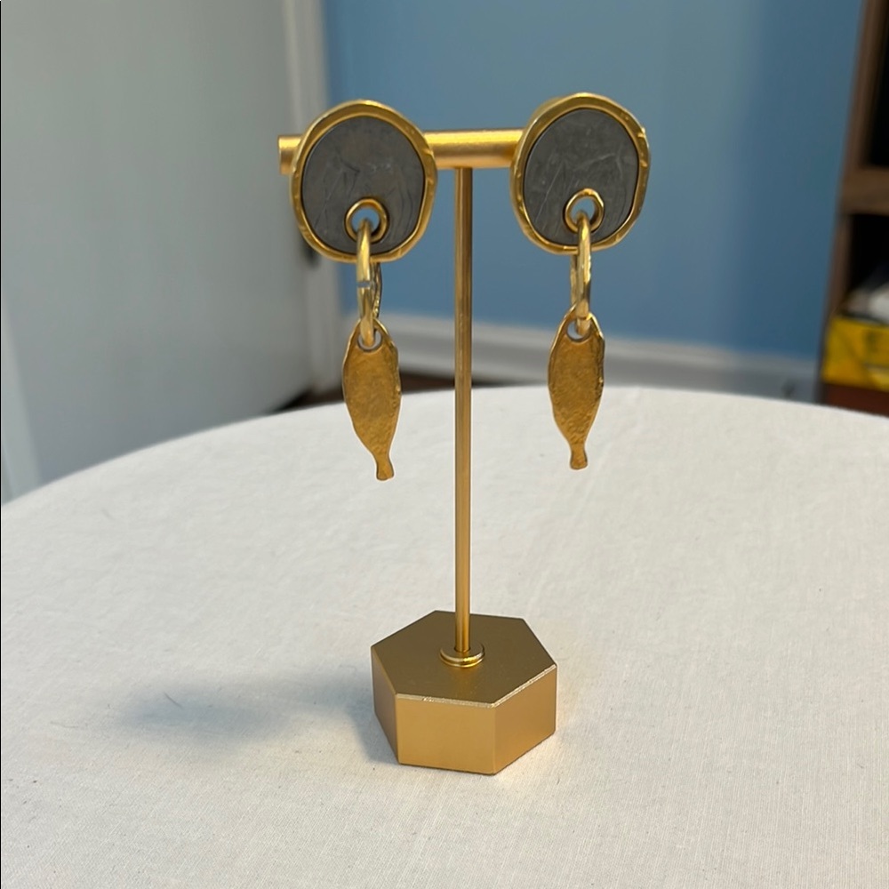 Vintage 80s Express Gold and Gray Geometric Dangle Earrings